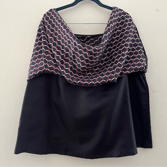 Talbots Silk Skirt Women's 12P Navy Blue Nautical Chain Print Preppy A-Line Midi - Picture 2 of 8